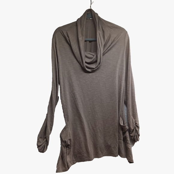 CATO Women's XL‎ Stretchy Comfy Cowl Neck Tunic Shirt Front Pockets Brown - Picture 1 of 13